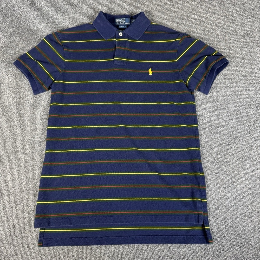 Vintage Polo Ralph Lauren Shirt Mens M Blue Yellow Striped Pony‎ Preppy Classic